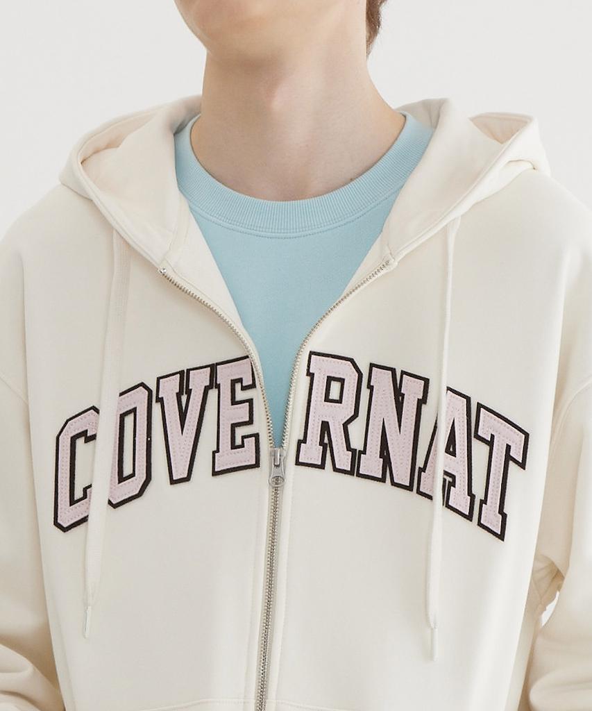 COVERNAT Arch Logo Zip-Up Hoodie Ivory