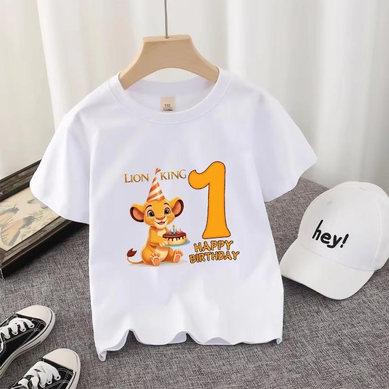 Lion King Simba Birthday Theme Pure Cotton Printed Children's T-shirt 2026 Summer New Fashion Parent Child Short Sleeve