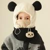Soft Drawstring Bear Ear Hat Warm Panda Neckerchief Panda Plush Scarf with Face Mask  Streetwear