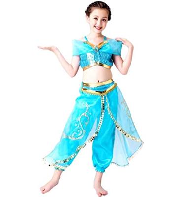 Jasmine Cosplay Aladdin Kids Princess Halloween Costume Set and Orange [SCGEHA] (Black Balloons, 2-Piece Set) (140)