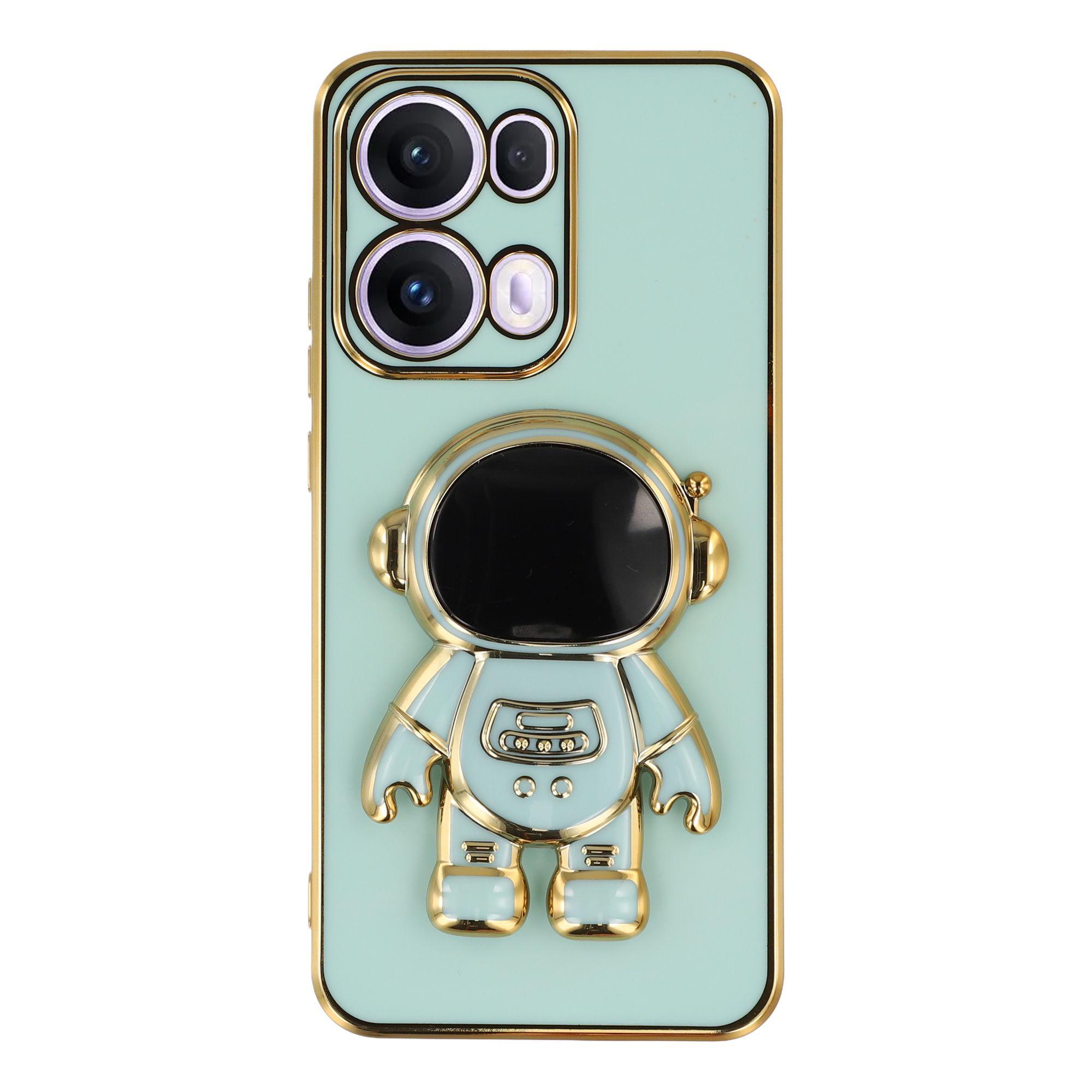 

For Oppo Reno13 Pro 5G Case Electroplating Soft TPU Phone Cover with Astronaut Hidden Kickstand Green