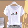 Tricou de vară casual pentru femei, cu imprimeu cu litere, gât rotund, lejer