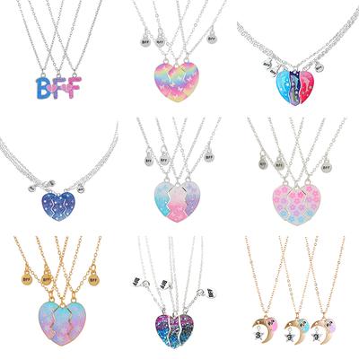 Qpeach 3Pack Heart Flower Butterfly Star Glitter Pendant Best Friend Girls BFF Necklace of 3 for Kids Friendship Jewelry Gifts