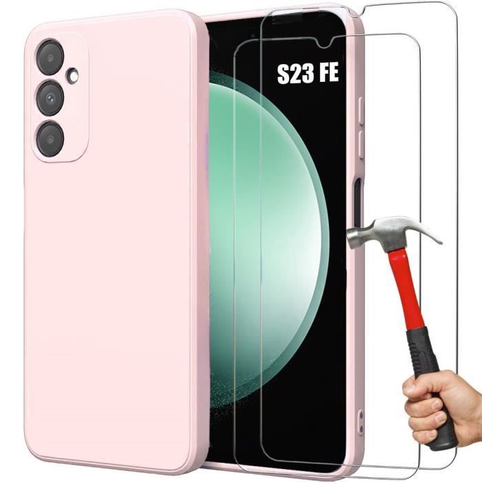 Coque pour Samsung Galaxy S23 FE - Protection Silicone - Léger - Antichoc - Rose Clair - 2 Verres Trempés