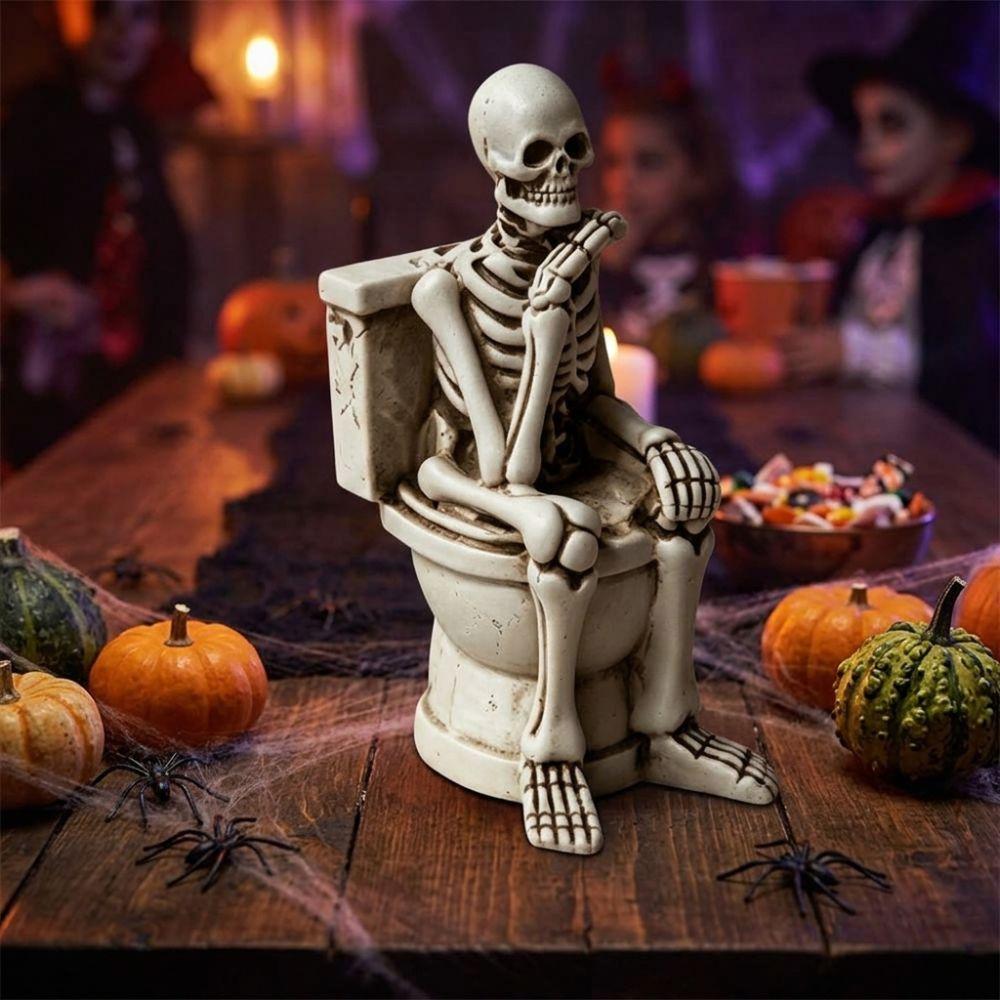 Vintage Halloween Skeleton Statue Resin Mini Toilet Skeleton Sculpture Desktop Decor