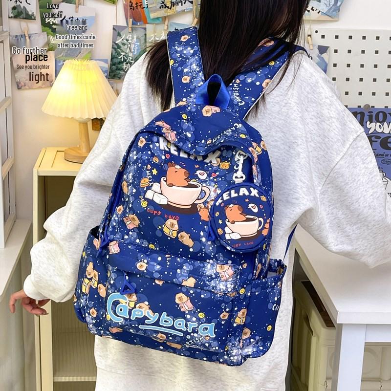 New Style Lightweight Children's Backpack - Large Capacity for Boys & Girls, Double Shoulder Bag with Capybara Design