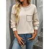 Women's Pit Stripe Brushed Solid Color Round Neck Pocket Casual Loose T-shirts