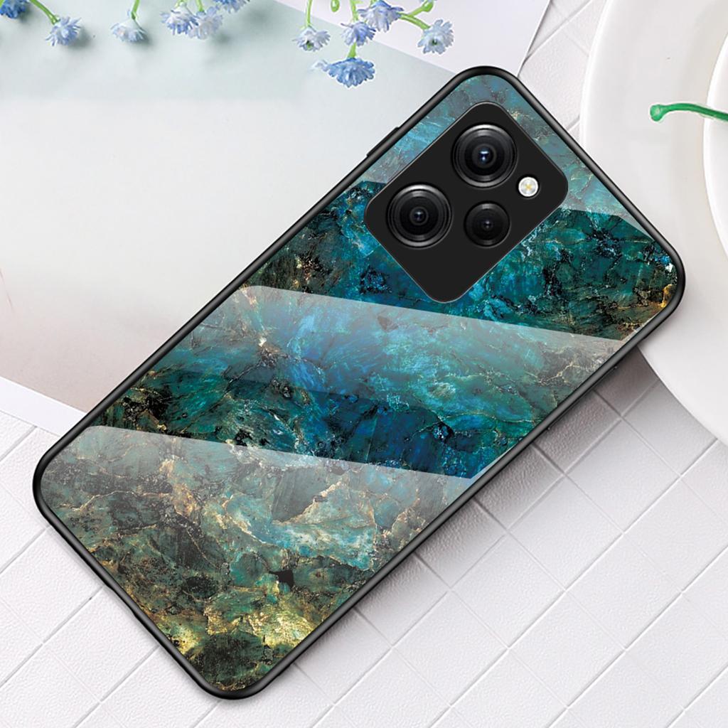For Xiaomi Poco X5 Pro 5G/Redmi Note 12 Pro Speed 5G Marble Pattern Phone Case Tempered Glass+PC +TPU Phone Cover