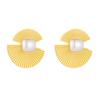 Gold Tone Sunburst Fan Shaped Stud Earrings with Square Pearl