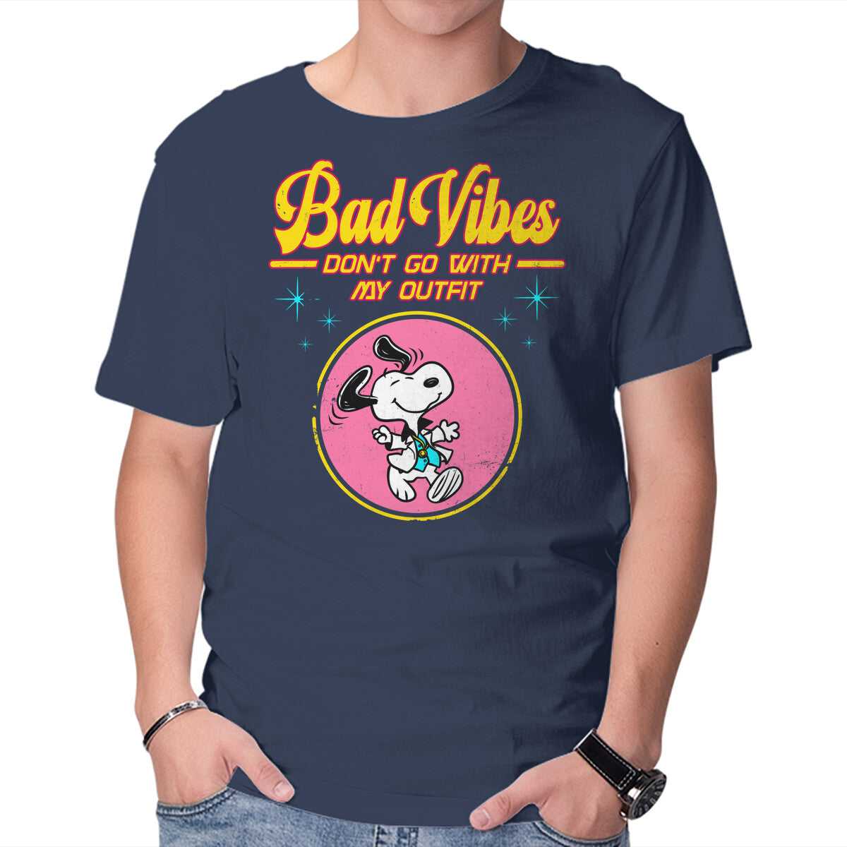 Unisex Crew Neck T-Shirt Bad Vibes Graphic Short Sleeve Casual Tee XXXXL