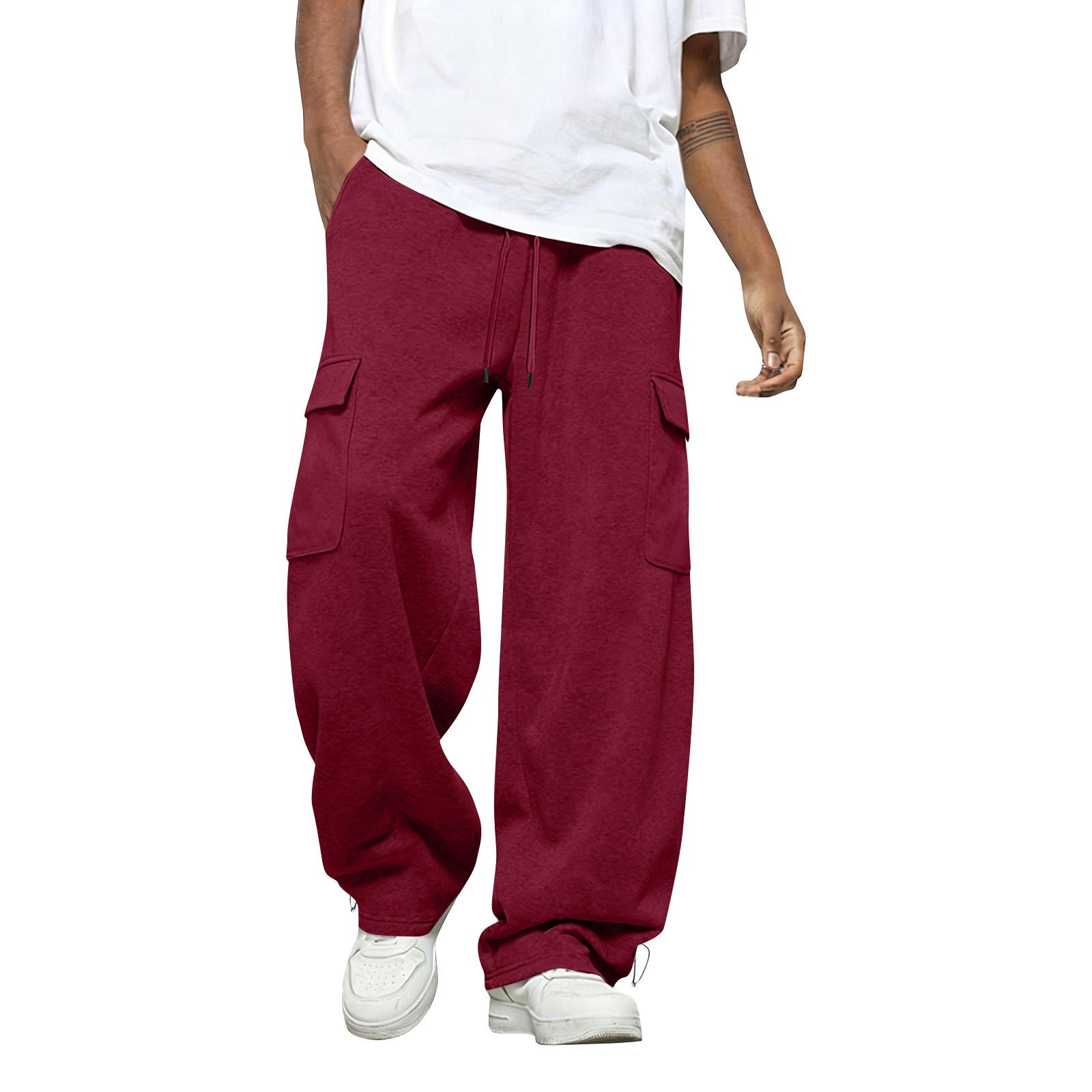 Niubiplus Heren Effen Kleur Losse Wijde Pijp Joggingbroek Heren Casual Mode Joggingbroek M wijn