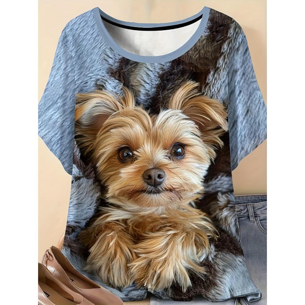 Plus Size Casual Crew Neck Short Sleeve Cat Animal Print T-Shirt - Soft Stretch Polyester Fabric Spring and Summer Womens Relaxed Fit Clothing