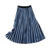 Elegant Pleated Mid-Length Skirt: Spring/Autumn, Solid Color, Elastic Waist, Loose Fit, Plus Size.