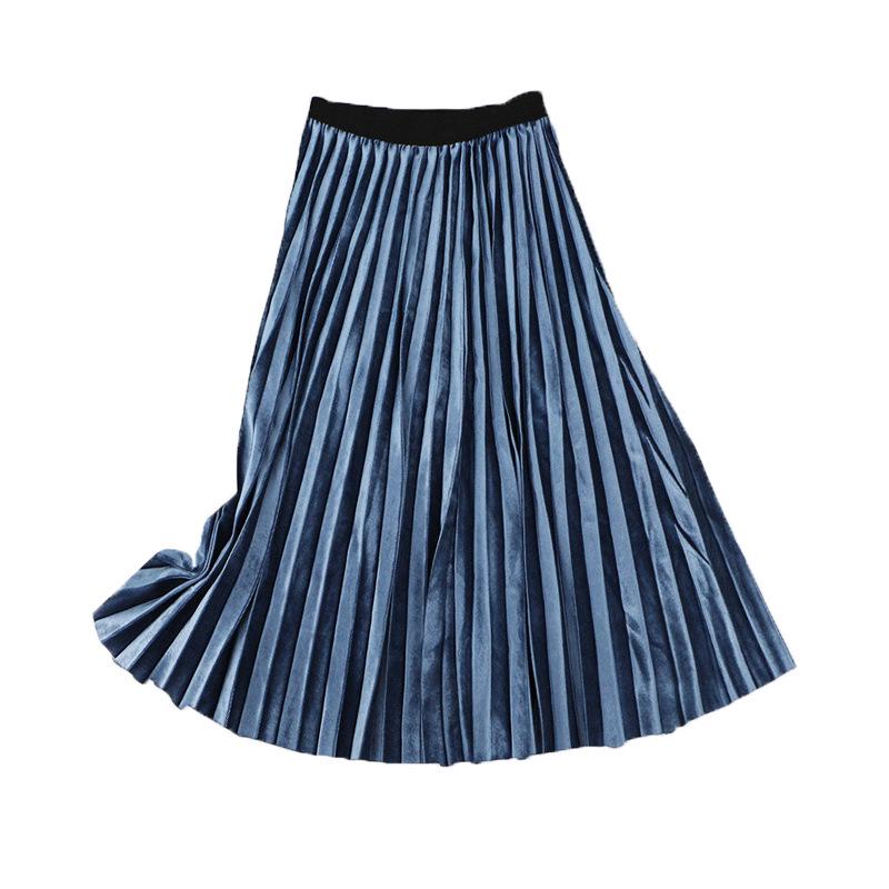 Elegant Pleated Mid-Length Skirt: Spring/Autumn, Solid Color, Elastic Waist, Loose Fit, Plus Size.