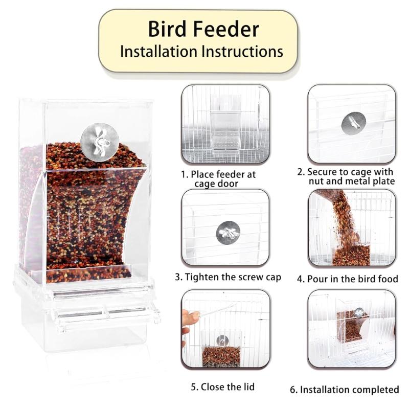 2PCS Bird Feeder and Waterer Set Treat Container AntiWaste Tray Durable ABS Cage Accessories for Small Medium Birds