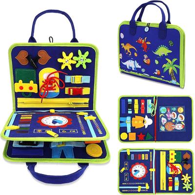 Busy Board Montessori Toys for Children, Activity Educational Sensory Toy for Learning Fine Motor Skills (Dinosaur Style)