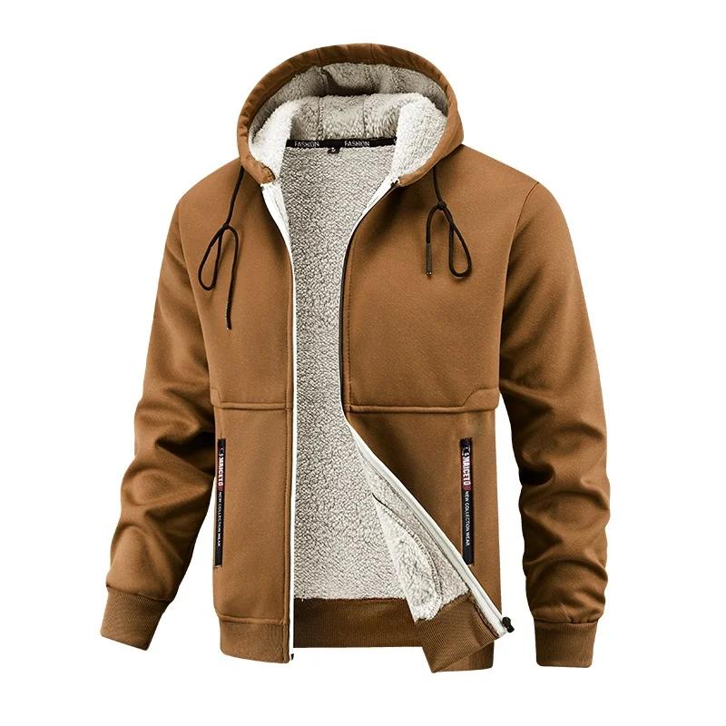 Herrenjacke Winter Fleece Verdicken Kapuzenjacken Männlich Langarm Mantel Lässig Reißverschluss Kapuzenpullover Streetwear Herrenmäntel
