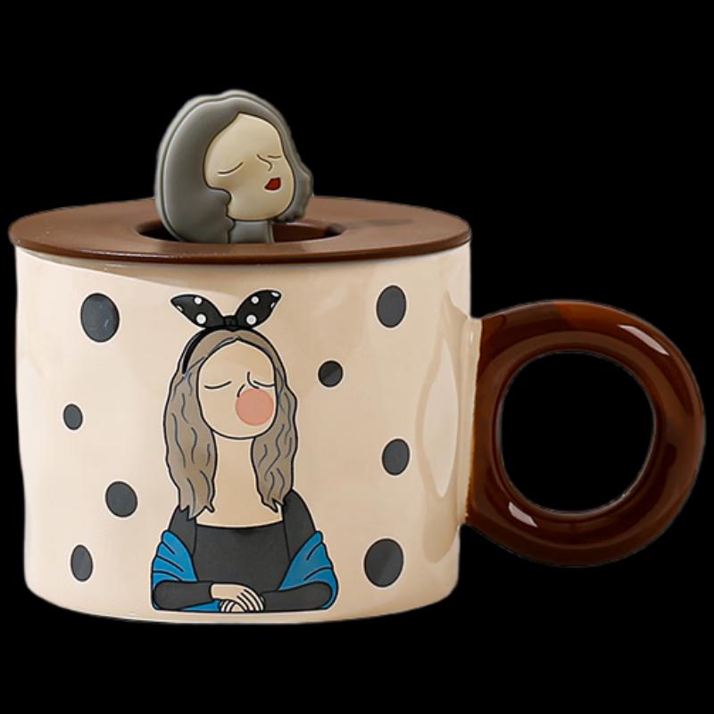 Butterfly Girl Ceramic Mug with Lid, 400ML