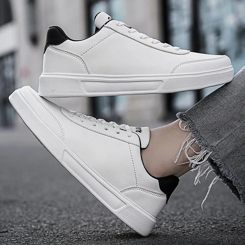 YRZL White Leather Women's Shoes Casual Men's Shoes Fashion Sneakers Mens Flat Shoes Comfortable Vulcanized Non-slip Board Shoe