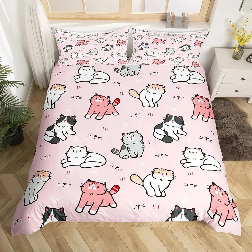 Juego de Funda Nórdica de Gato Colorido Tamaño Queen, Juegos de Ropa de Cama de Gato con Arte Abstracto, Juego de Funda de Edredón de Gato Lindo para Niñas Niños Funda de Colcha