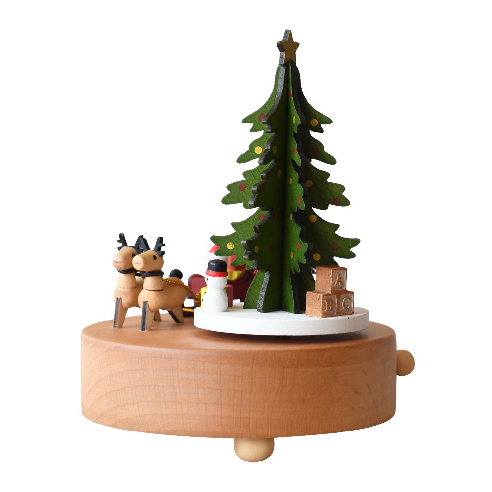 Custom Logo Wooden Music Box 18-Note Mechanical Wind-Up Rotating Carousel Ballerina Gift OEM