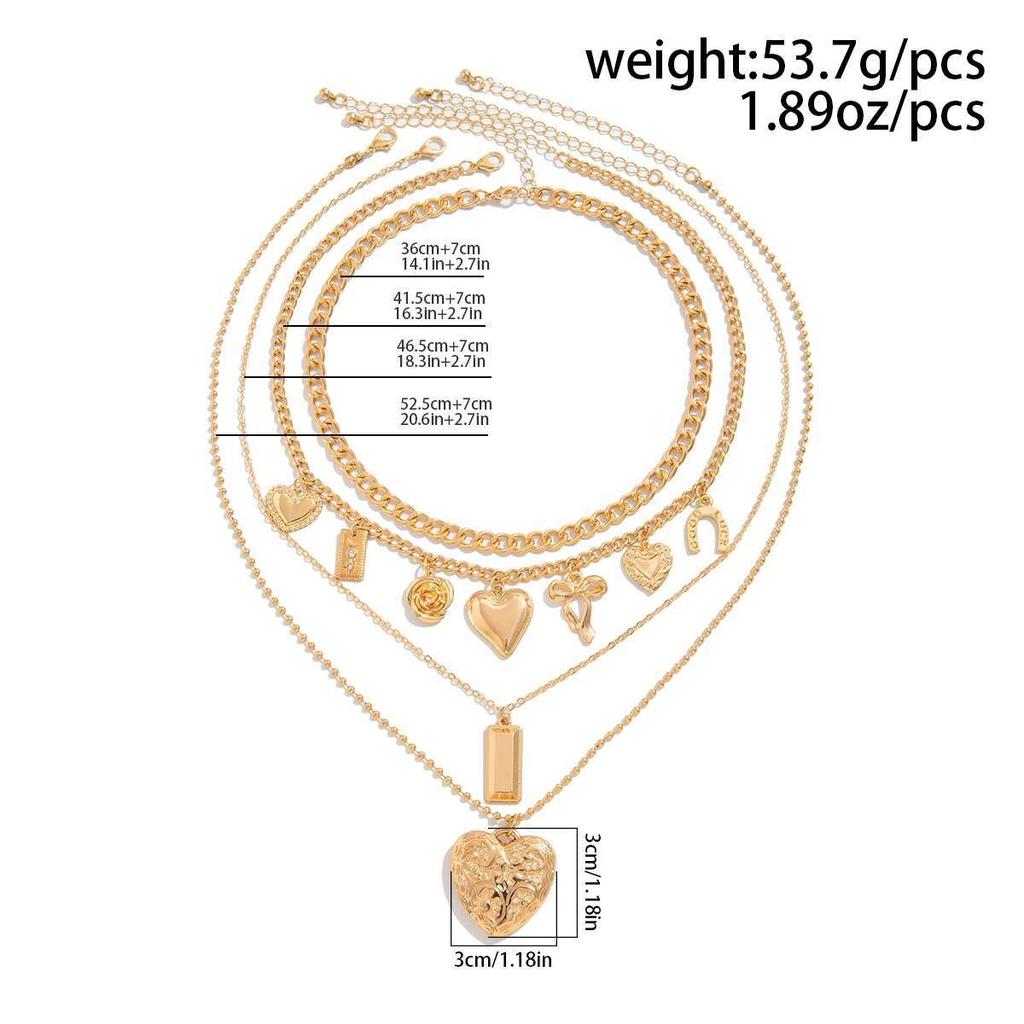 Salircon 4Pcs/Set Vintage Love Heart Bowknot Pendant Necklace for Women 2026 Trendy Punk Gold Color Metal Necklace Jewelry New