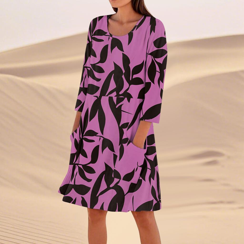 Women's 3/4 Sleeved Printed Fashion Loose Casual Dress