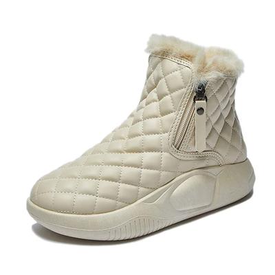 Chaussures d'hiver Femmes Bottes de neige Plateforme plate Hiver froid Chaud Peluche Dames Bottines Noir Beige Augmentant la hauteur 3,5 cm D244