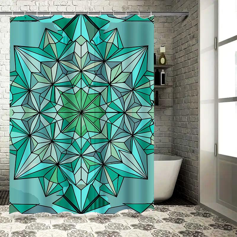 Vibrant Geometric Shower Curtain Waterproof Fabric with Modern Art Design for Bathroom Decor In Green-blue Tones