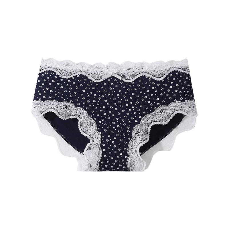 Women's Spring and Summer Lace Edge Cotton 10 Antibacterial Extension Crotch Stretch Waist Triangle Briefs