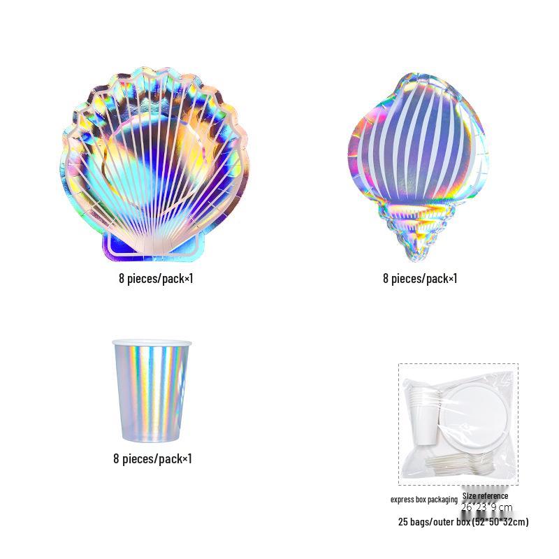 Irregular Shell Party Bus Kids' Disposable Tableware Set: Paper Plates & Cups for Celebrations