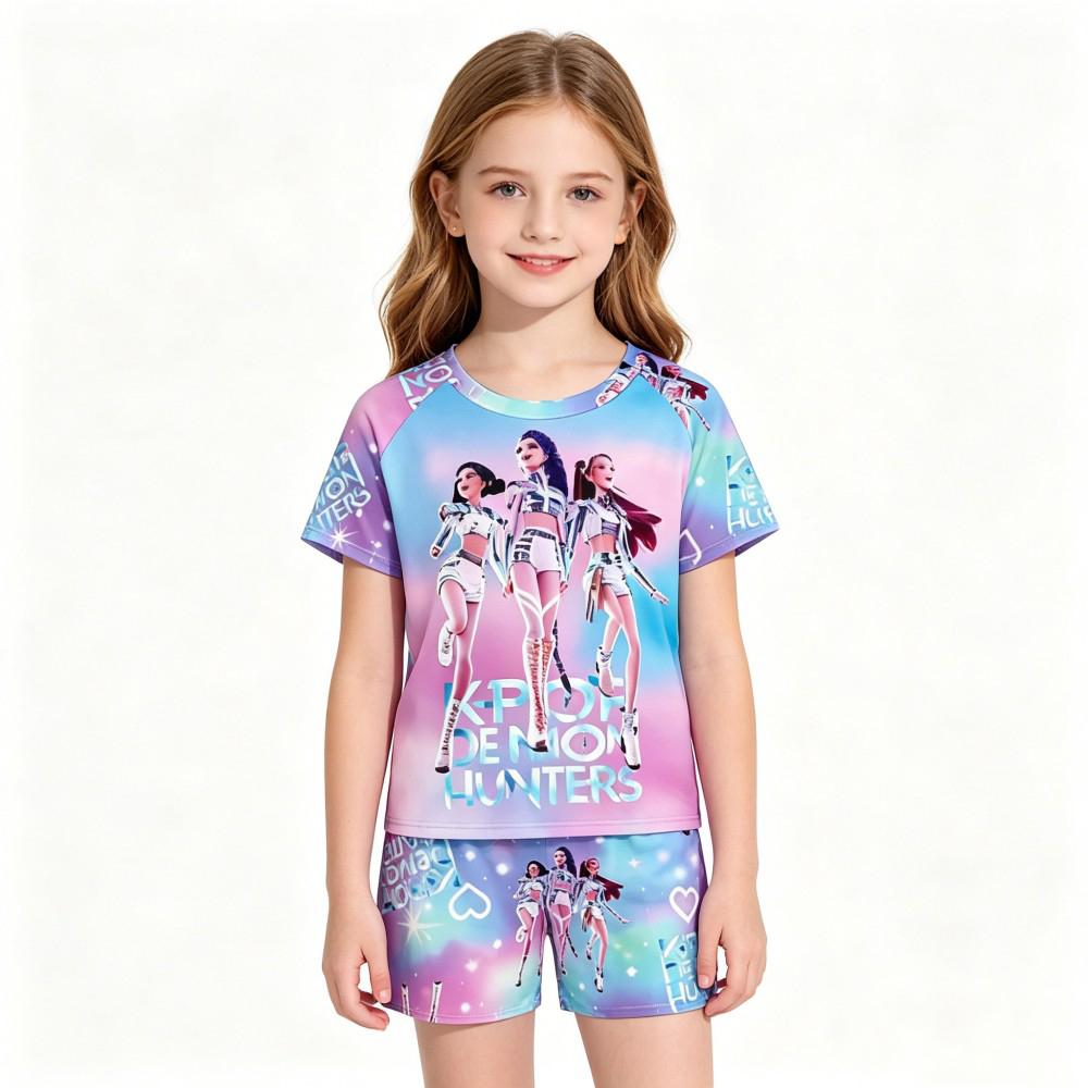 Cute Kpop Print Kids Homewear Set 2Pcs Short Sleeve Nightwear Sleepwear Pajamas for Children 3-14Y Pijamas Girls Birthday Gift