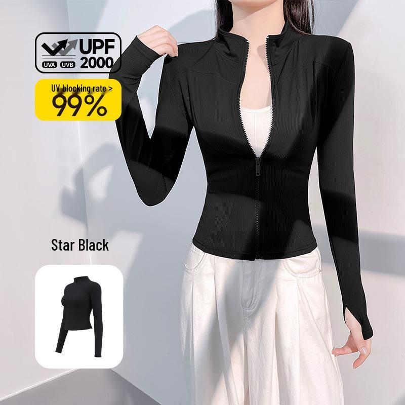 

Женская приталенная рубчатая куртка для йоги - Дышащая, солнцезащитная, с длинным рукавом для фитнеса на открытом воздухе XXL