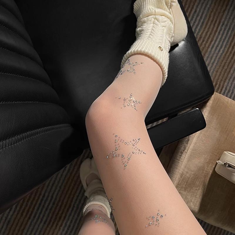Y2K Diamond Star Stockings Rhinestone Bling Sexy Women Pantyhose Thigh High Stockings Jk Lolita Cosplay Underwear Pantyhose