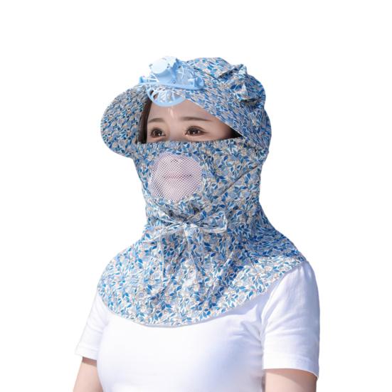 Fan Sunhat Strong Wind Cooling Sunshade Wide Brim Hollow Out Mesh Sun Protection Decorative Neck Protection Outdoor Fan Cap Headwear