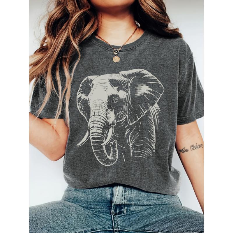 Sketch Elephant Head Print Women's T-Shirt
