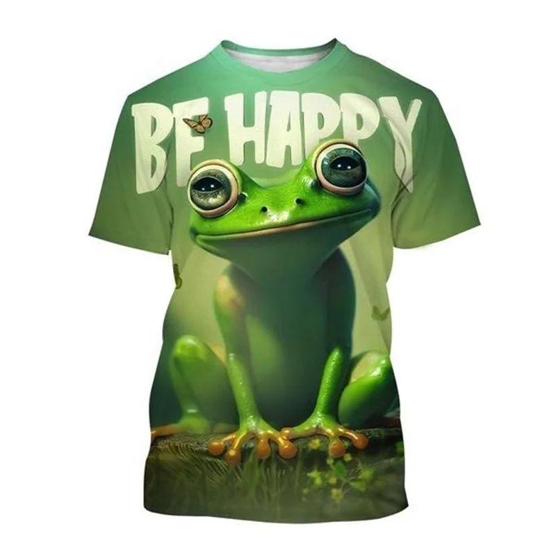 Summer Men 3d Printed Cute Animal Funny Frog Pattern T-Shirt Fashion O Collar Short Sleeve Loose Fun Plus Size Comfortable Top