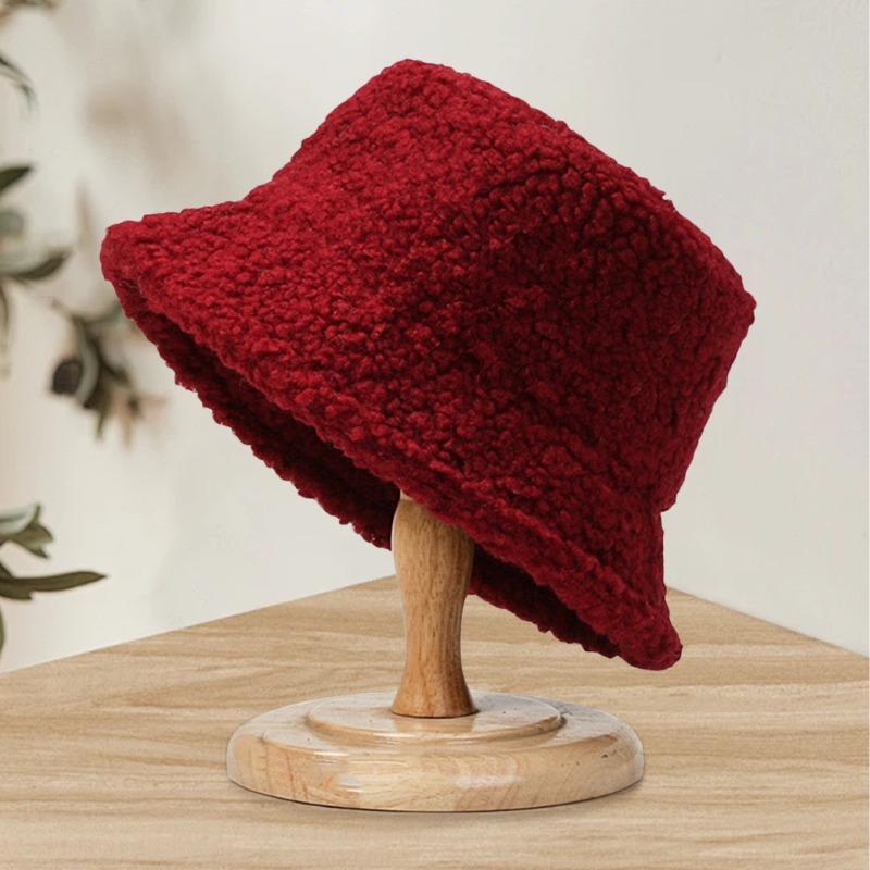 Autumn and winter thermal basin hat retro bucket hat word men and women lamb wool bucket hat