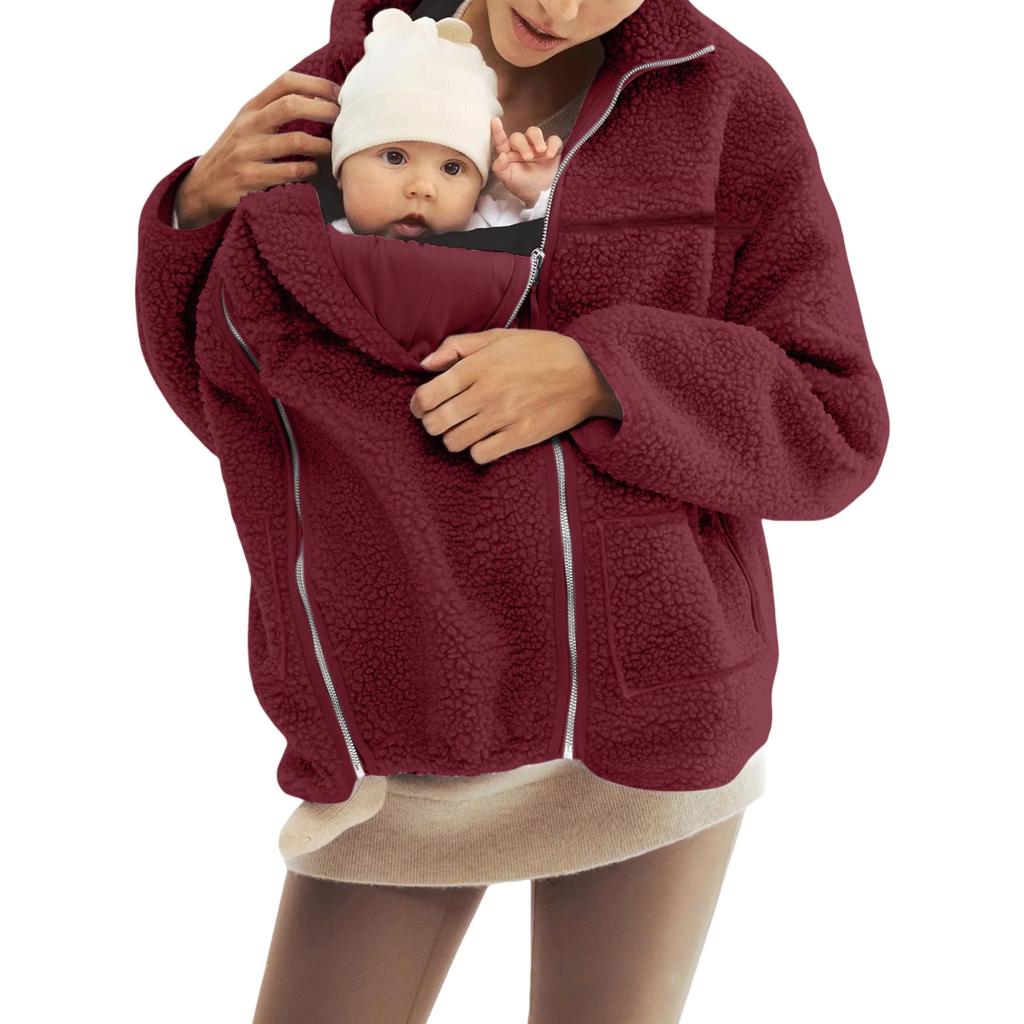 Manteau d'hiver chaud en peau de mouton unie à col roulé ample pour femme