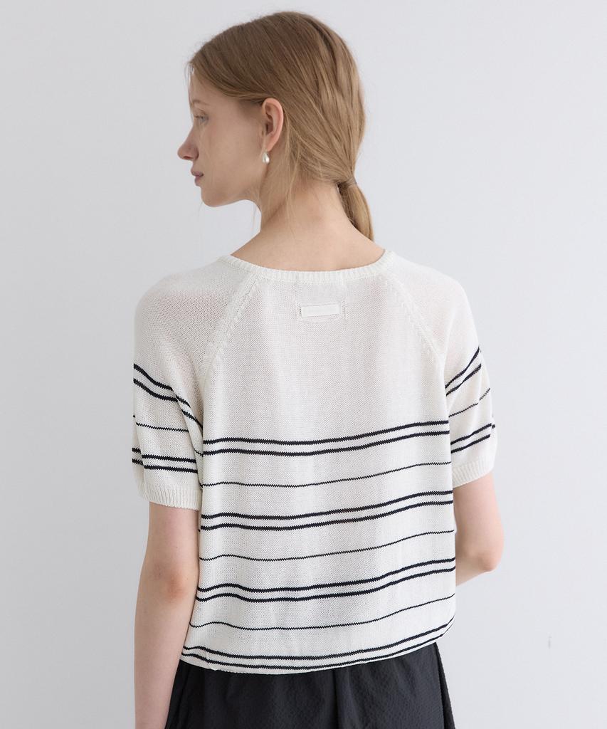 OURHOPE Sheer Linen Striped V-Neck Knit - Cream