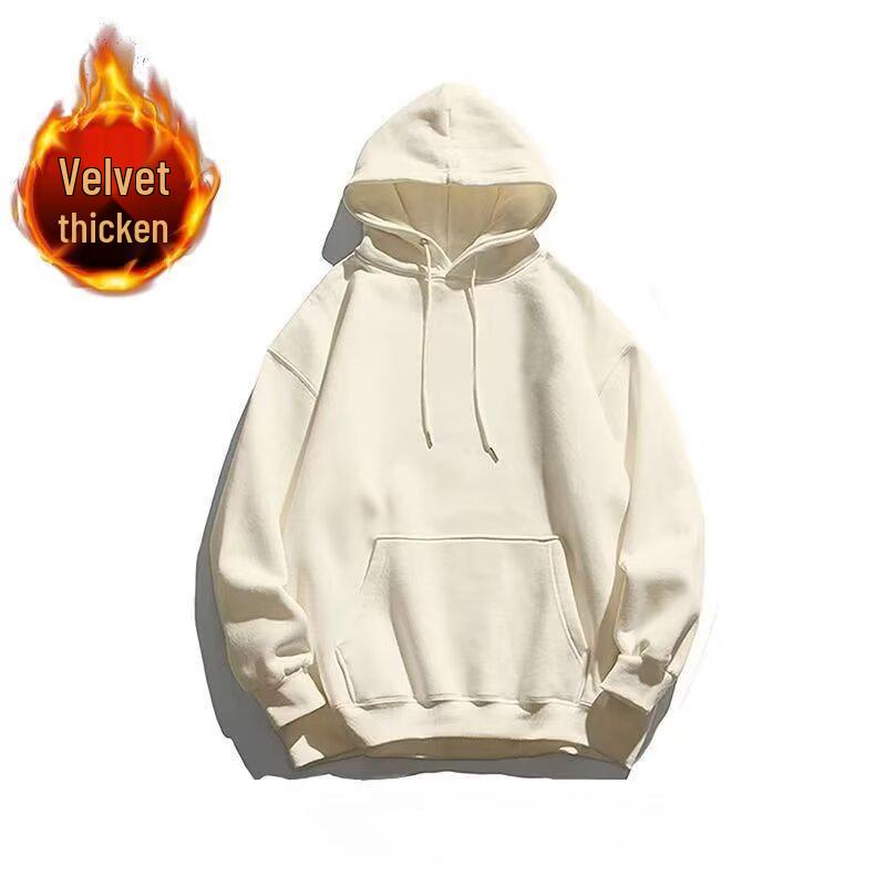 Sweat à capuche pour homme - Grande taille - Automne/Hiver - Doublure en velours, Couleur unie, Manches longues, Coupe ample