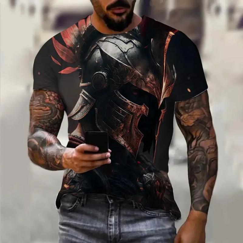 Summer Vintage Men Spartan Pattern 3D Printed Short Sleeve Summer Fashion Oversized T-shirt Men's Casual Clothing Tops