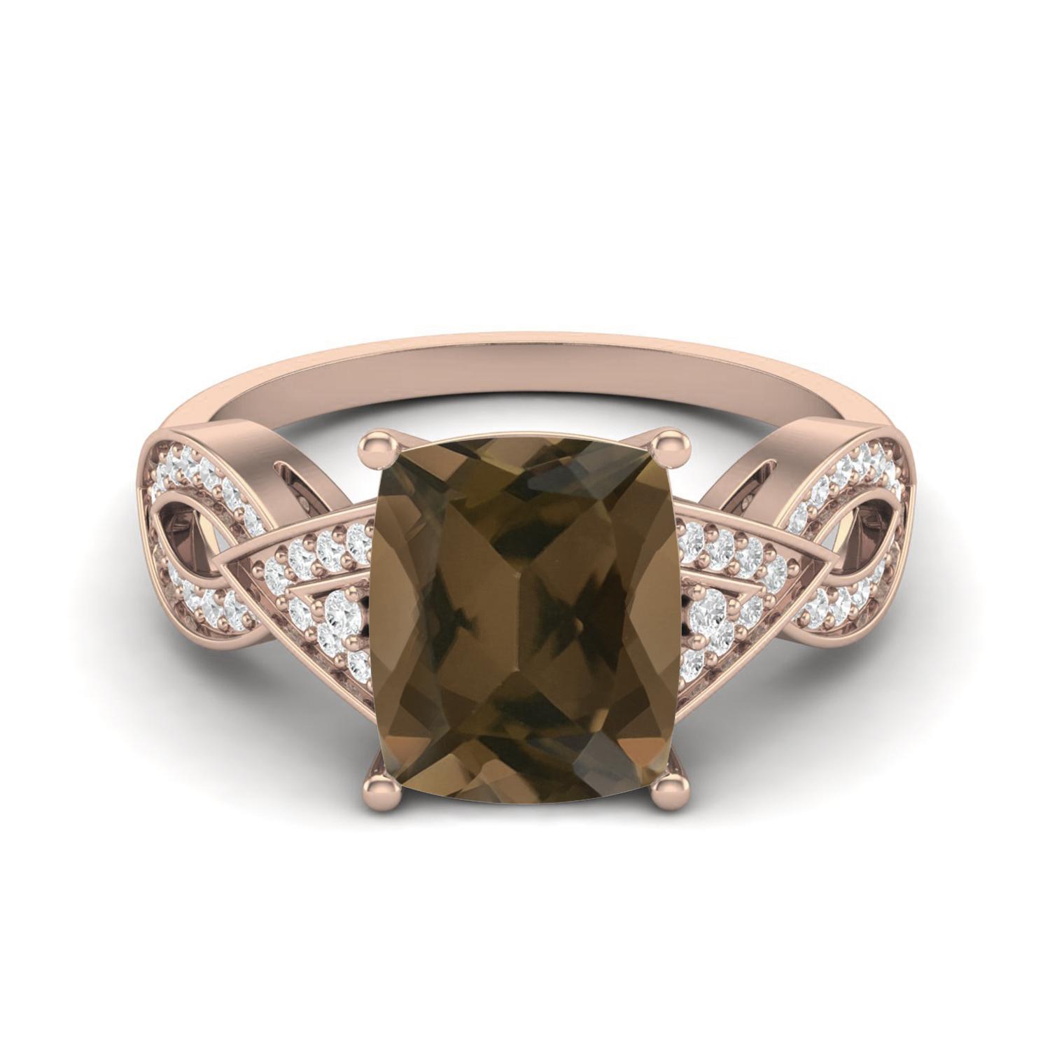 

4.19 Ctw Octagon Smoky Quartz 925 Sterling Silver Rose Vermeil Solitaire Spilt Shank Women Wedding Ring 12