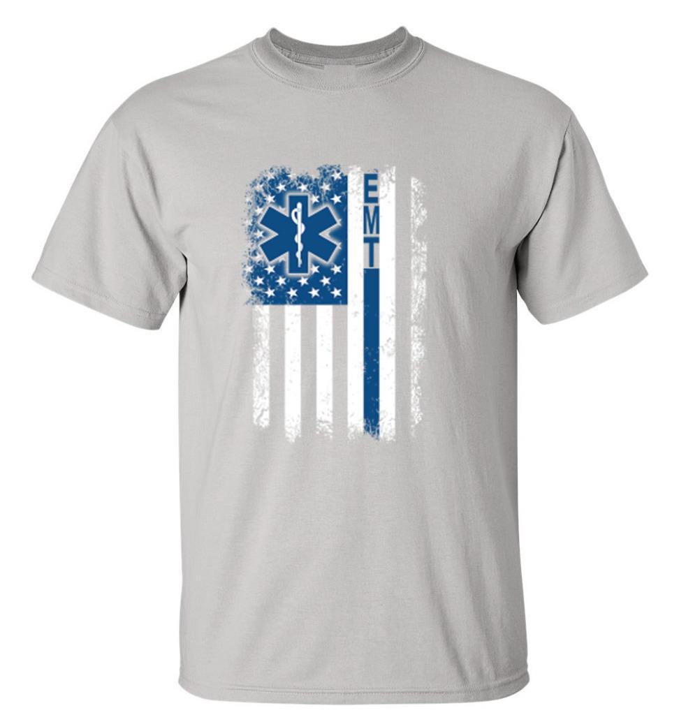 EMT Emergency Medical Technician Paramedic First Responder US Flag T-Shirt XXL