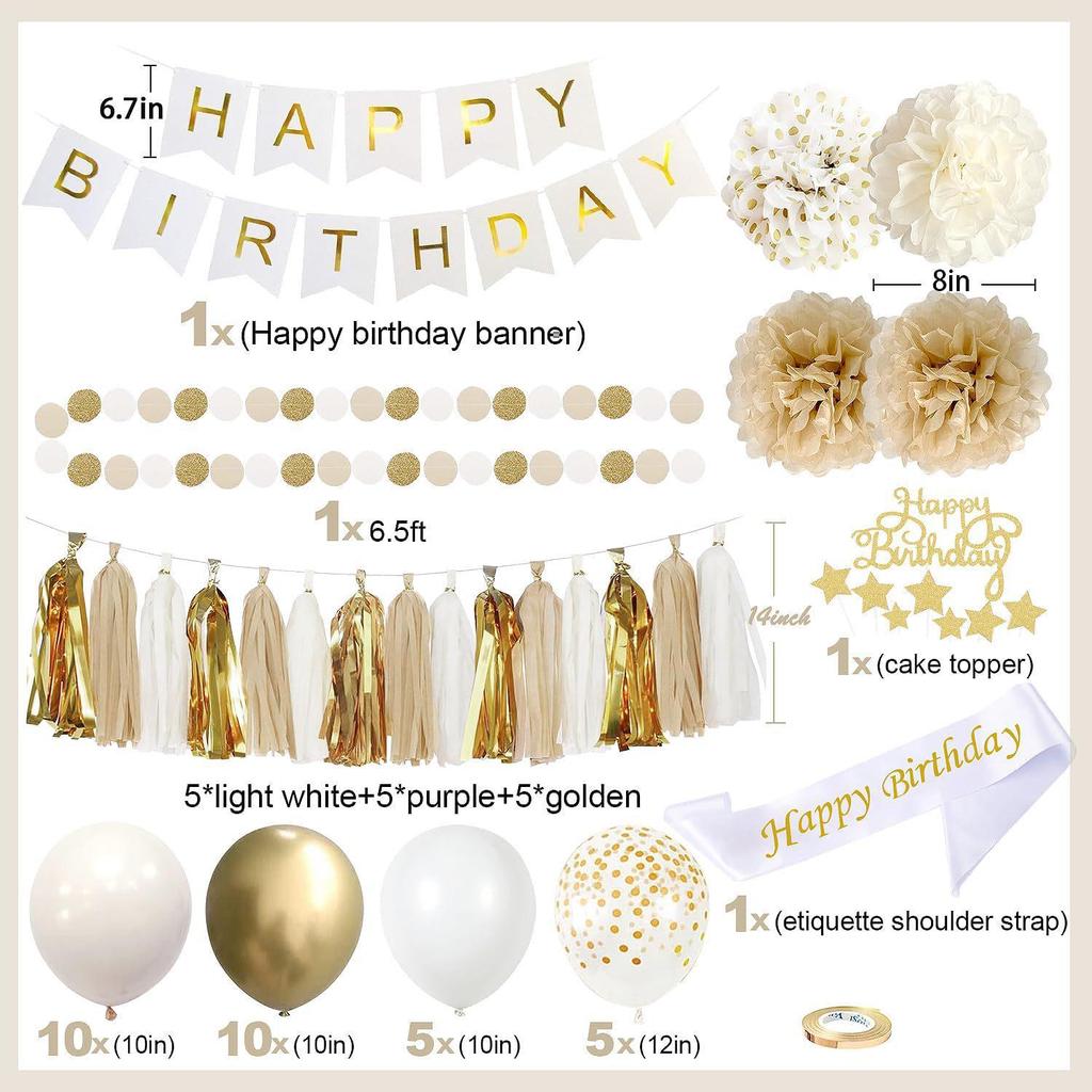 Gold & Grey Birthday Balloon Set with Tassel and Flag Decorations