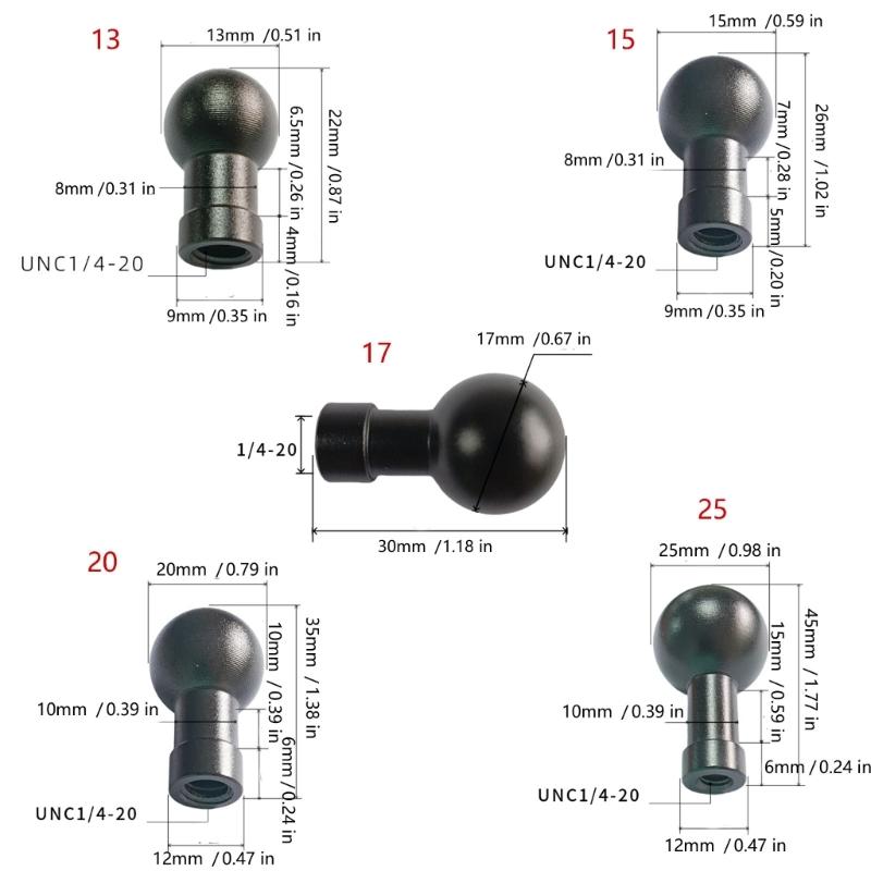13/17/15/20/25mm Ball Head Adapter Clip Mount for Action Camera 1/4inch Screw Head Nut for Camera Stand Accessories