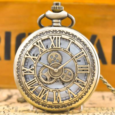 Vintage Brons Steampunk Uitgesneden Kwarts Zakhorloge Ketting Hanger Klok Mannen Vrouwen Cadeau