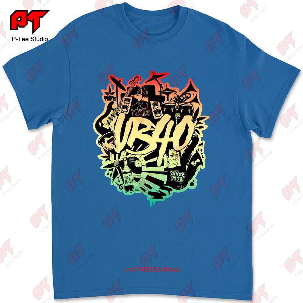Koszulkka Ub40 40. Rocznica Oficjalny Klub Dub Reggae Czarna Rasta Logo 4XL IH21
