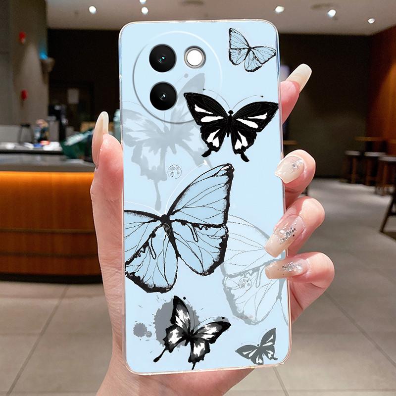 Case For Vivo V30e Fundas V2339 Capa Flower Butterfly Protective Thin Casing Coque Transparent Soft Silicone TPU Phone Cover