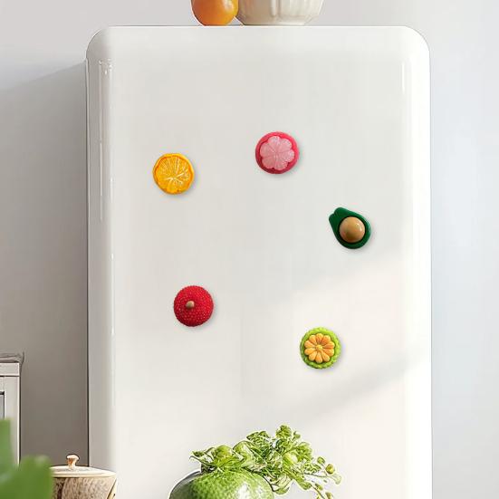 5Pcs 3D Simulated Fruit Refrigerator Magnet Resin Waxberry Orange Avocado Mangosteen Magnet Home Kitchen Office Whiteboard Locker Decor